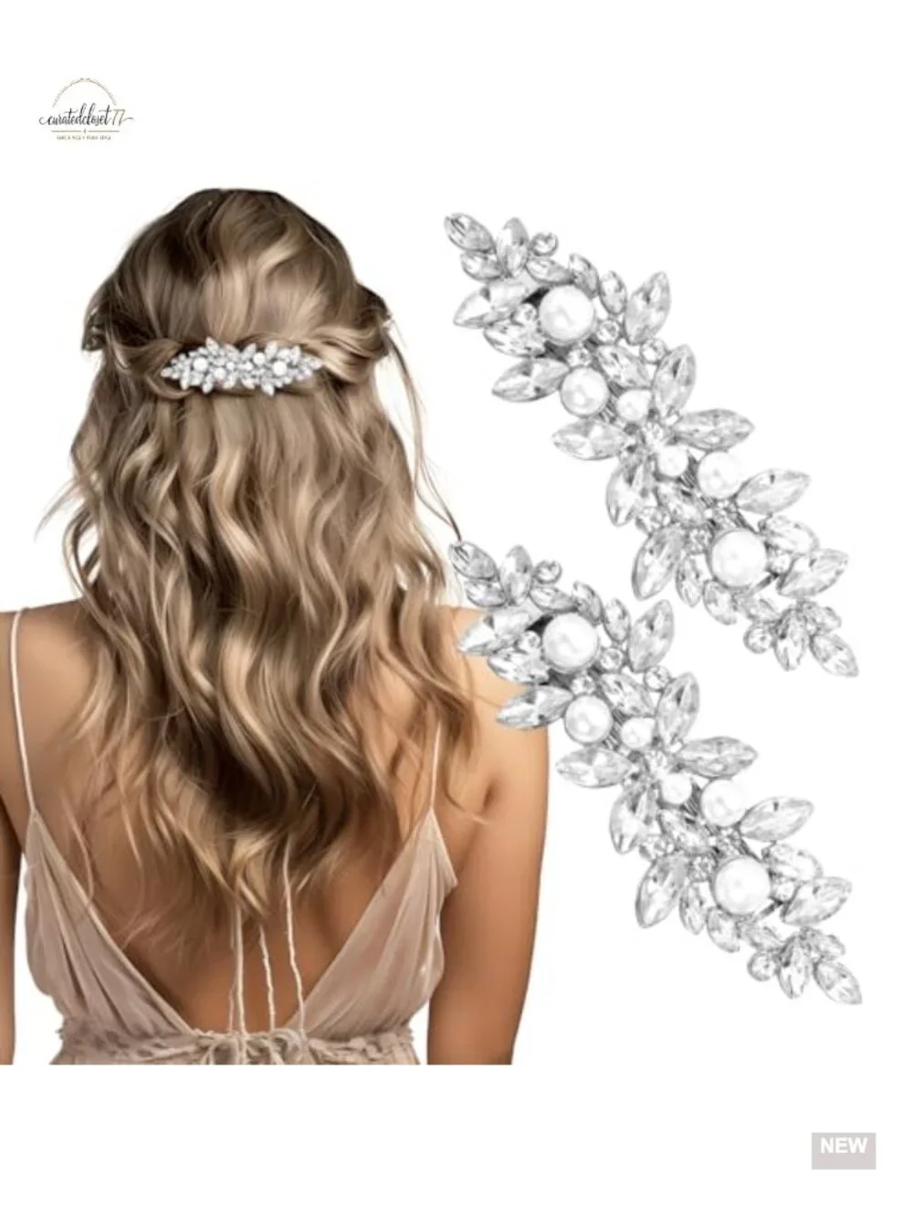 2pcs Rhinestone Pearl Hair Clips Bridal Barrettes Wedding Hairpins Sparkly